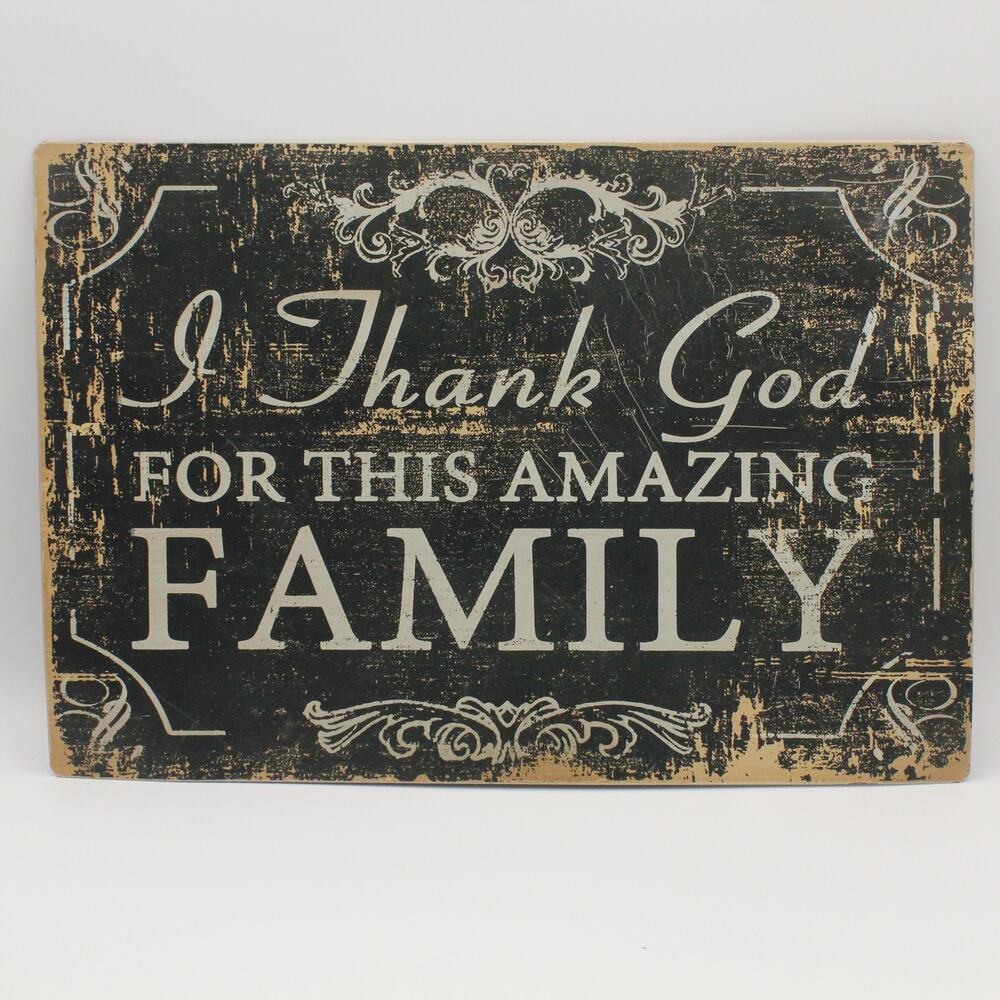 Rustic Shabby Chic Metal Family Sign "I‎ Thank God for This Amazing Family"